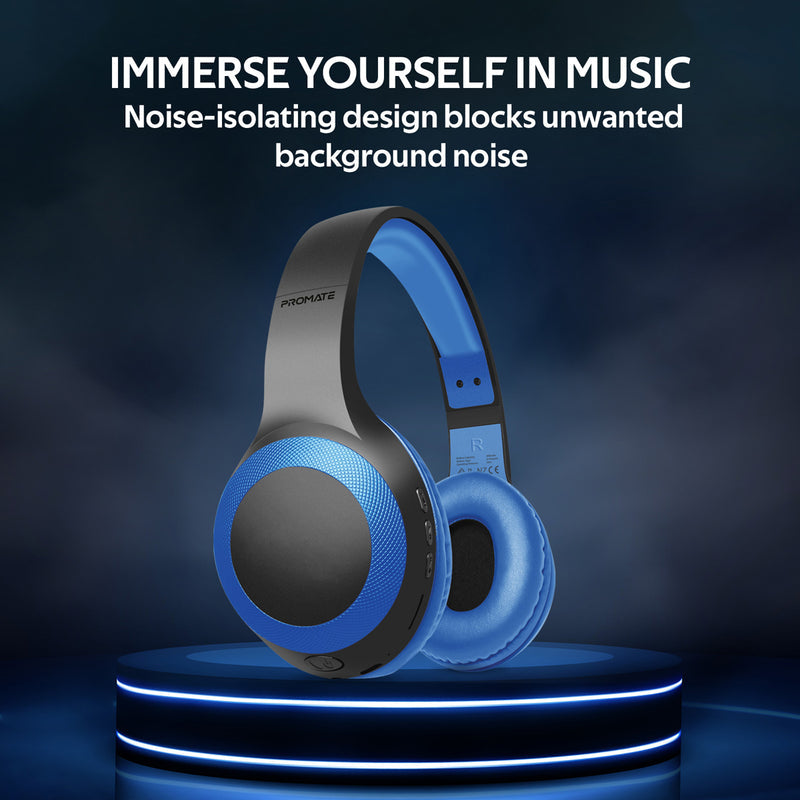 Promate LaBoca Deep Bass Wireless Headphones 200mAh Blue-Lifestyle