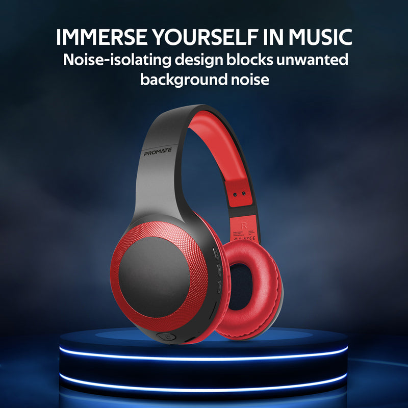 Promate LaBoca Deep Bass Wireless Headphones 200mAh Red-Lifestyle