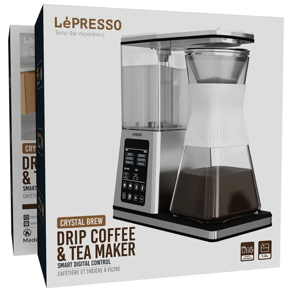 ماكينة ليبريسو كريستال بريو لتحضير القهوة والشاي بالتقطير مع تحكم رقمي ذكي - فضي | LePresso Crystal Brew Drip Coffee & Tea Maker with Smart Digital Control – Silver