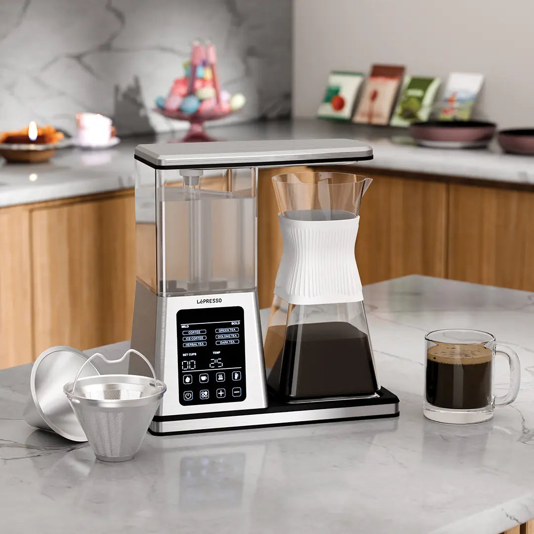 ماكينة ليبريسو كريستال بريو لتحضير القهوة والشاي بالتقطير مع تحكم رقمي ذكي - فضي | LePresso Crystal Brew Drip Coffee & Tea Maker with Smart Digital Control – Silver