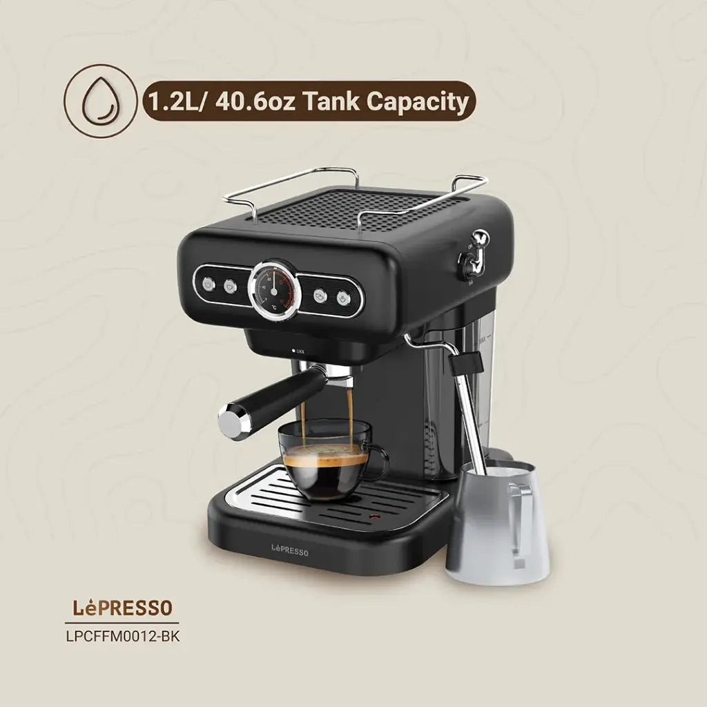 ماكينة قهوة ليبريسو ريترو اسبريسو مع مقياس الضغط ومبخر الحليب - اسود | LePresso Retro Espresso Boiler Machine with Gauge and Milk Steamer - Black