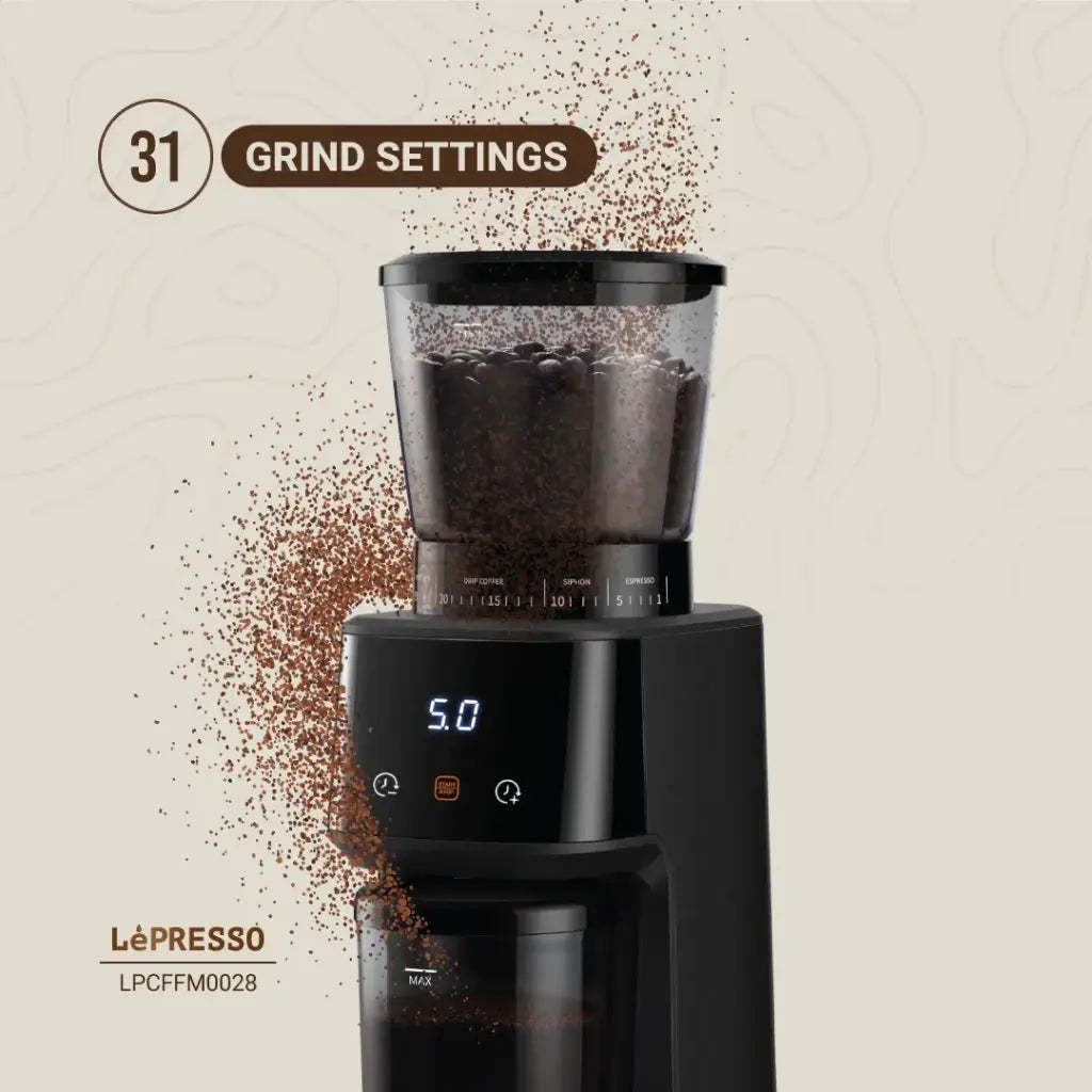 مطحنة قهوة ليبريسو الاحترافية بقدرة 165 واط بطاحونة مخروطية - اسود | Lepresso 165W Coffee Conical Burr Grinder Machine – Black