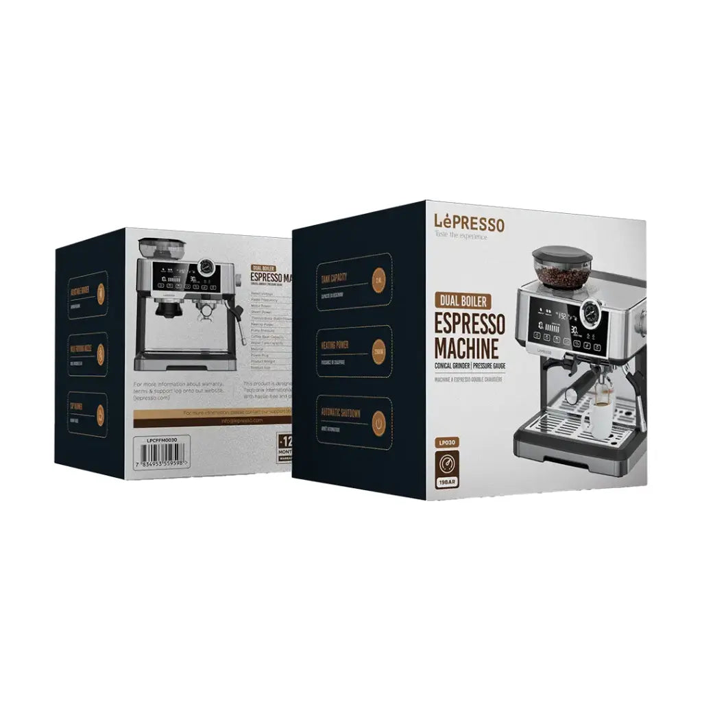 Makîneya Qehweyê ya Dual Boiler LePresso bi Hûrdankê, Pompa Zextê ya 19-bar, û Kapasîteya 2.8L - Zîv