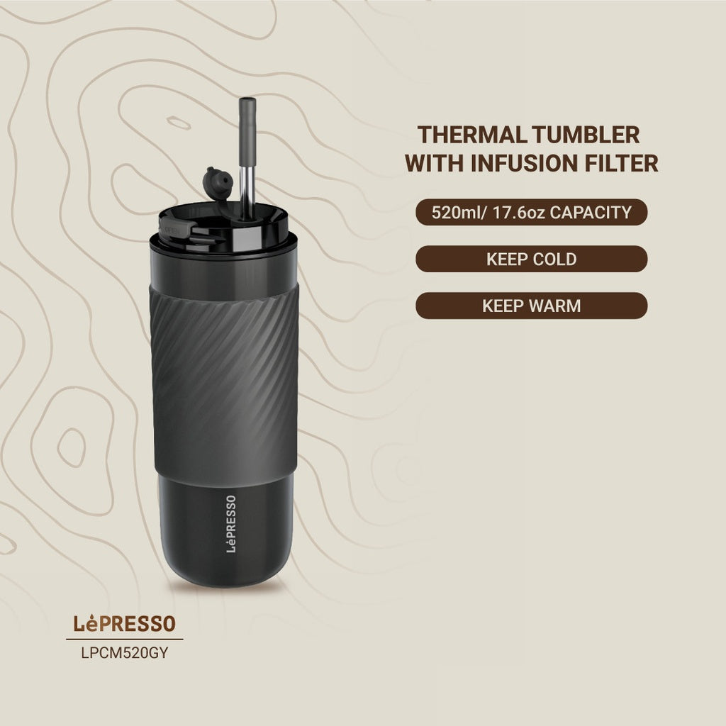 كوب القهوة الحراري من ليبريسو مع غلاف وشفاط للشرب سعة 520 مل | Lepresso Coffee Mug with Sleeve and Straw 520ml