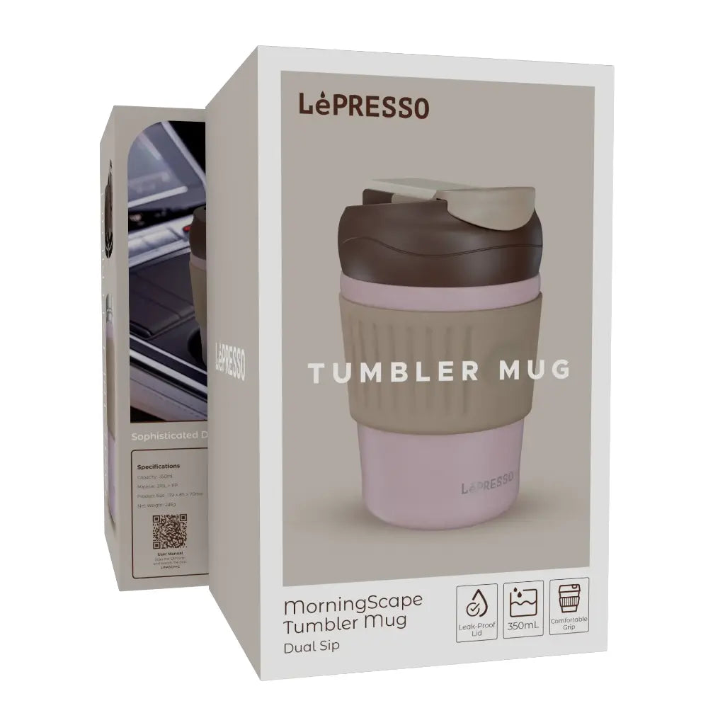 Lepresso Morningscape Tumbler Mug Dual Sip Grey - Detail