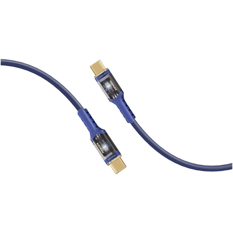 Promate LucidLine-CC200 Navy 100W transparent USB-C cable with LED light - main view