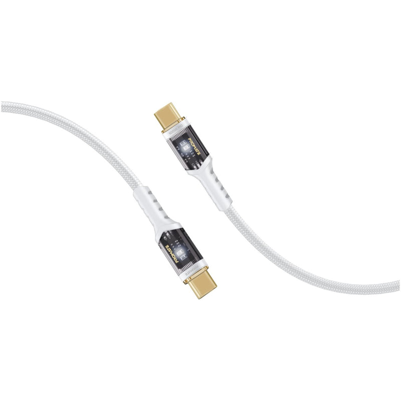 Promate LucidLine-CC200 White 100W transparent USB-C cable with LED light - main view