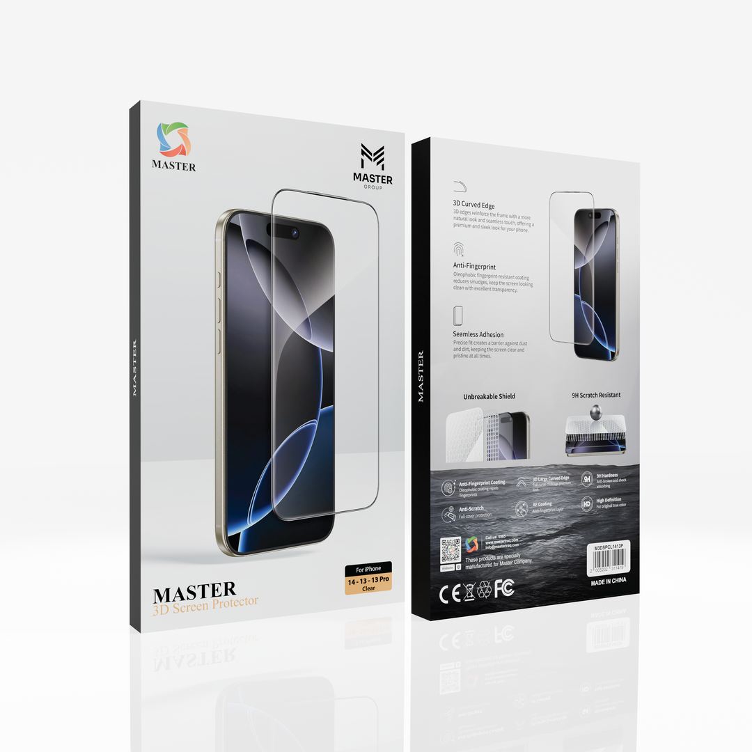 Master 3D Screen Protector Clear for iPhone 14 / 13 / 13 Pro | واقي شاشة ماستر ثري دي شفاف