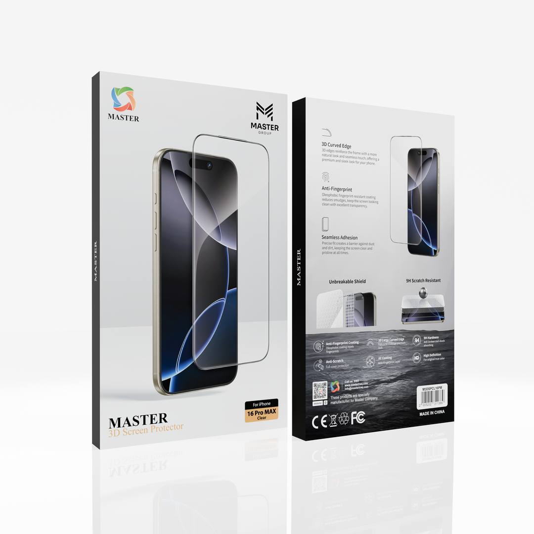 Master 3D Screen Protector Clear for iPhone 16 Pro Max | واقي شاشة ماستر ثري دي شفاف لآيفون 16 برو ماكس