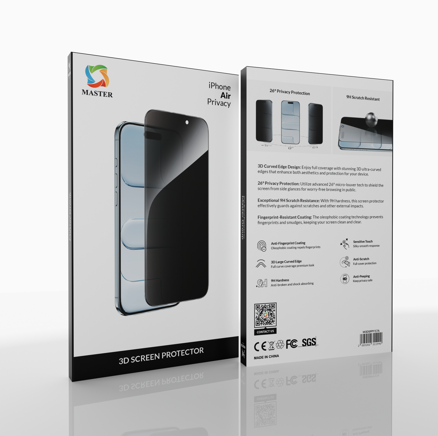 Master 3D Screen Protector Privacy for iPhone 17 Air | واقي شاشة ماستر ثري دي خصوصية لآيفون 17 إير