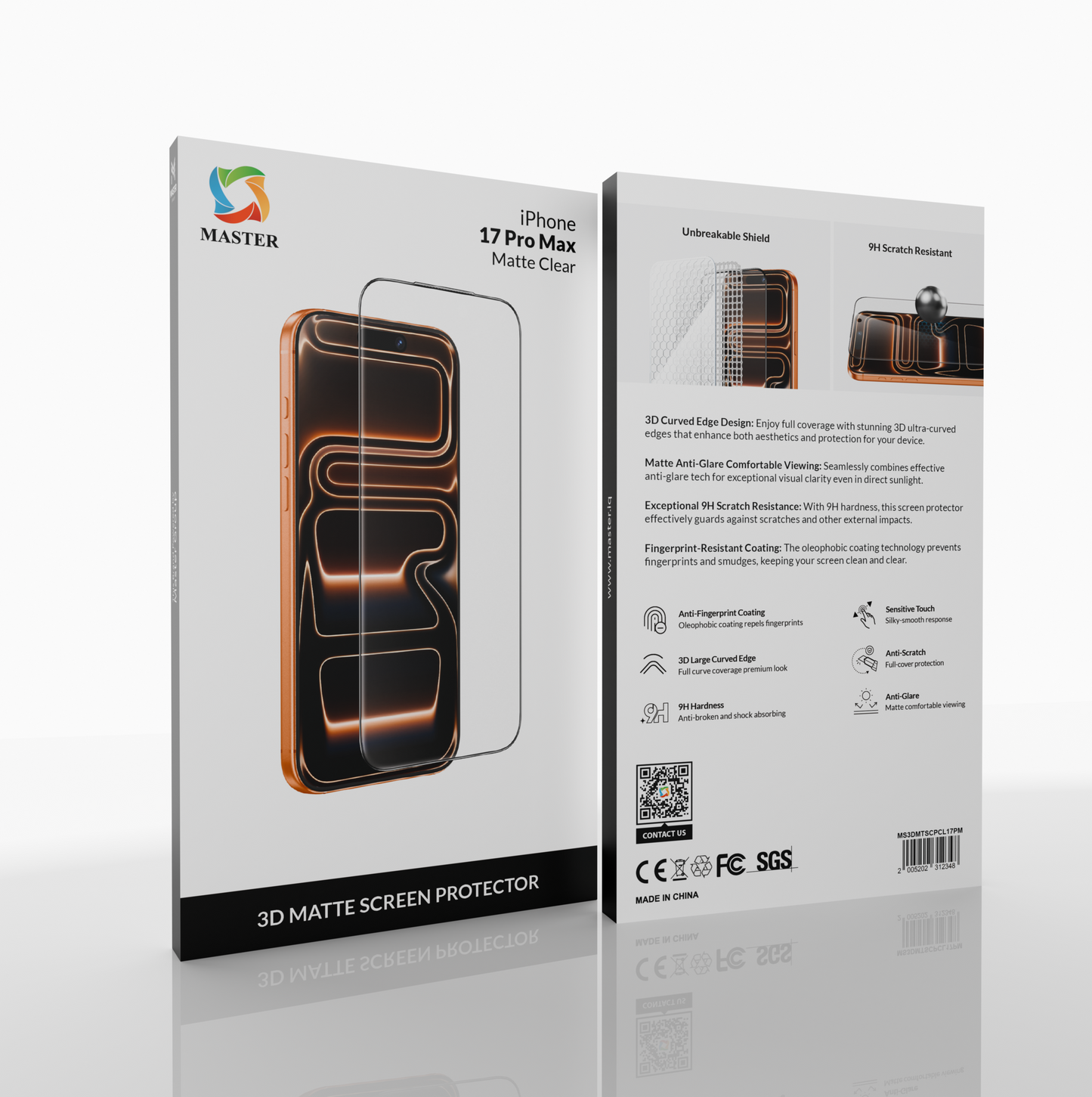 Master 3D Matte Screen Protector for iPhone 17 Pro Max – Clear | واقي شاشة ماستر ثري دي مات شفاف لآيفون 17 برو ماكس