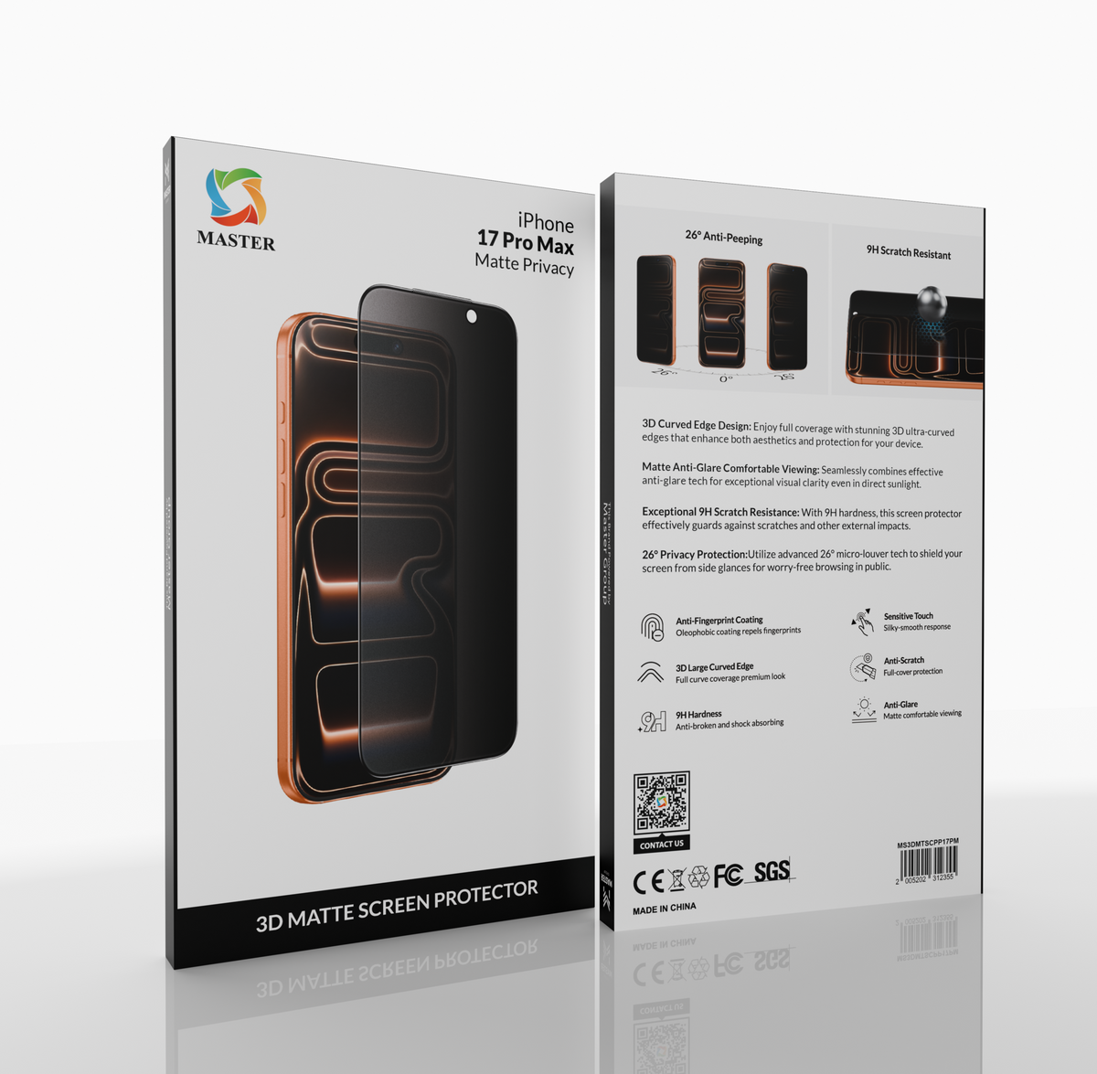 Master 3D Matte Screen Protector Privacy for iPhone 17 Pro Max | واقي شاشة 3D مات خصوصية لآيفون 17 برو ماكس