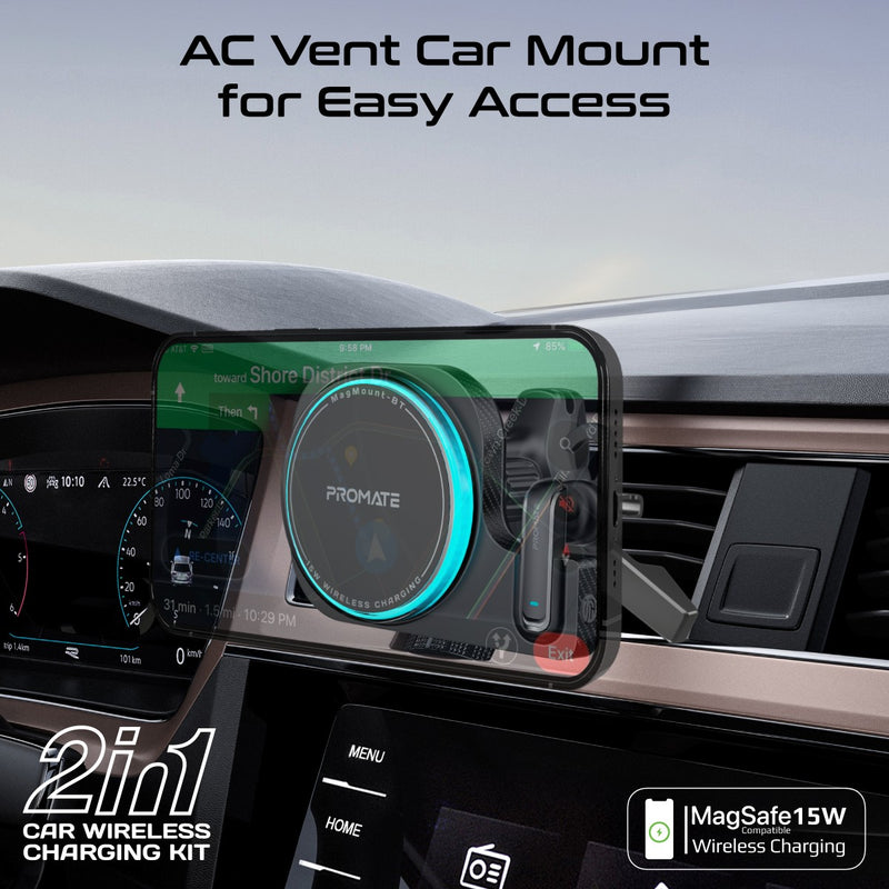 Promate MagMount-BT wireless car charger mount with magnetic hold - angle view