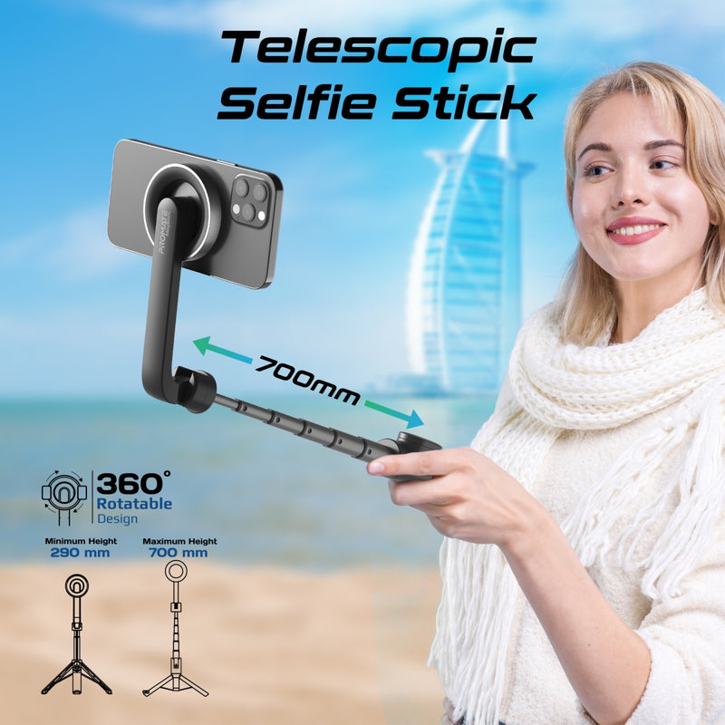 Promate MagStick selfie stick folded - angle view