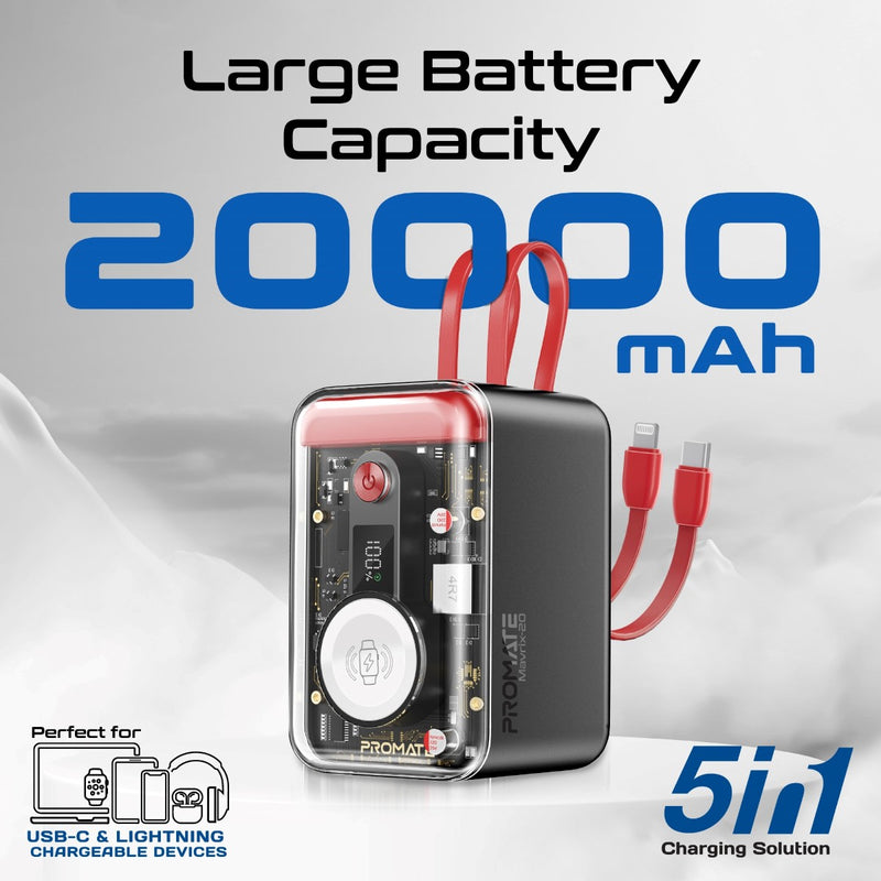 Promate Mavrix-20 Power Bank 20000mAh 65W Transparent Red-Angle