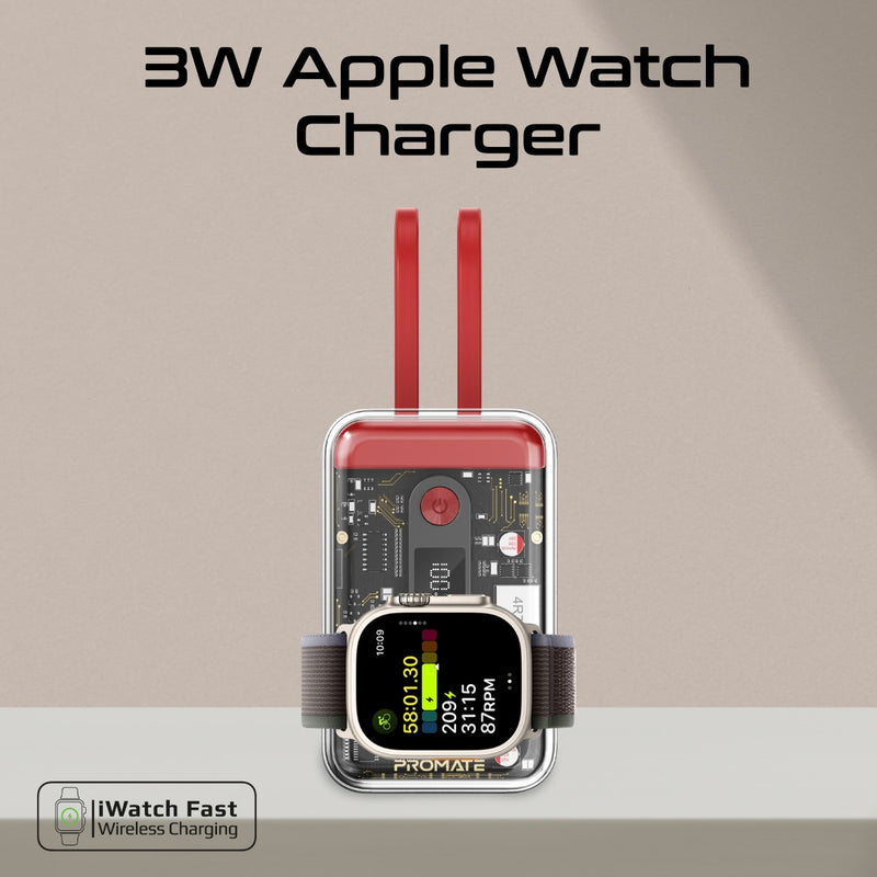 Promate Mavrix-20 Power Bank 20000mAh 65W Transparent Red-LED Display