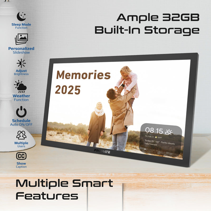 Promate Memoria-15 Black touchscreen photo frame displaying image
