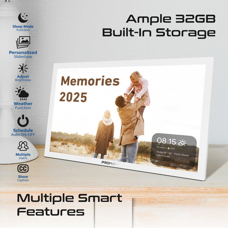 Promate Memoria-15 White touchscreen photo frame displaying image