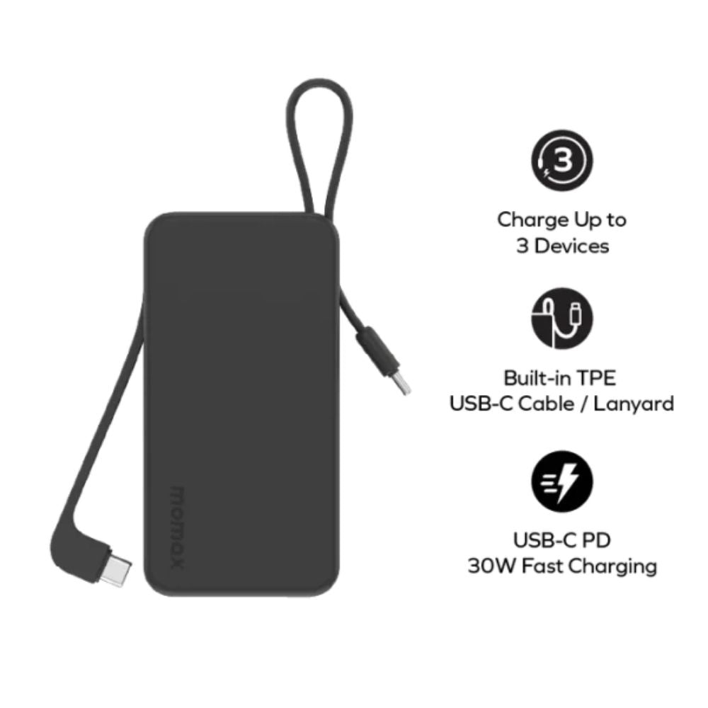 باور بانك موماكس Power Vital+ بسعة 10,000 مللي امبير مع كيبلين تايب سي مدمجين | Momax Power Vital+ Power Bank 10000mAh with 2 Built-In USB-C Cables