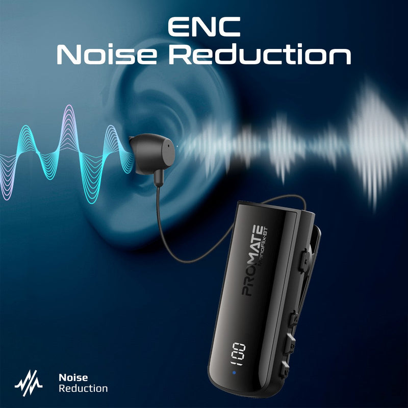 Promate MonoFlix-BT Retractable Mono ENC Earphone 150mAh Black-Lifestyle