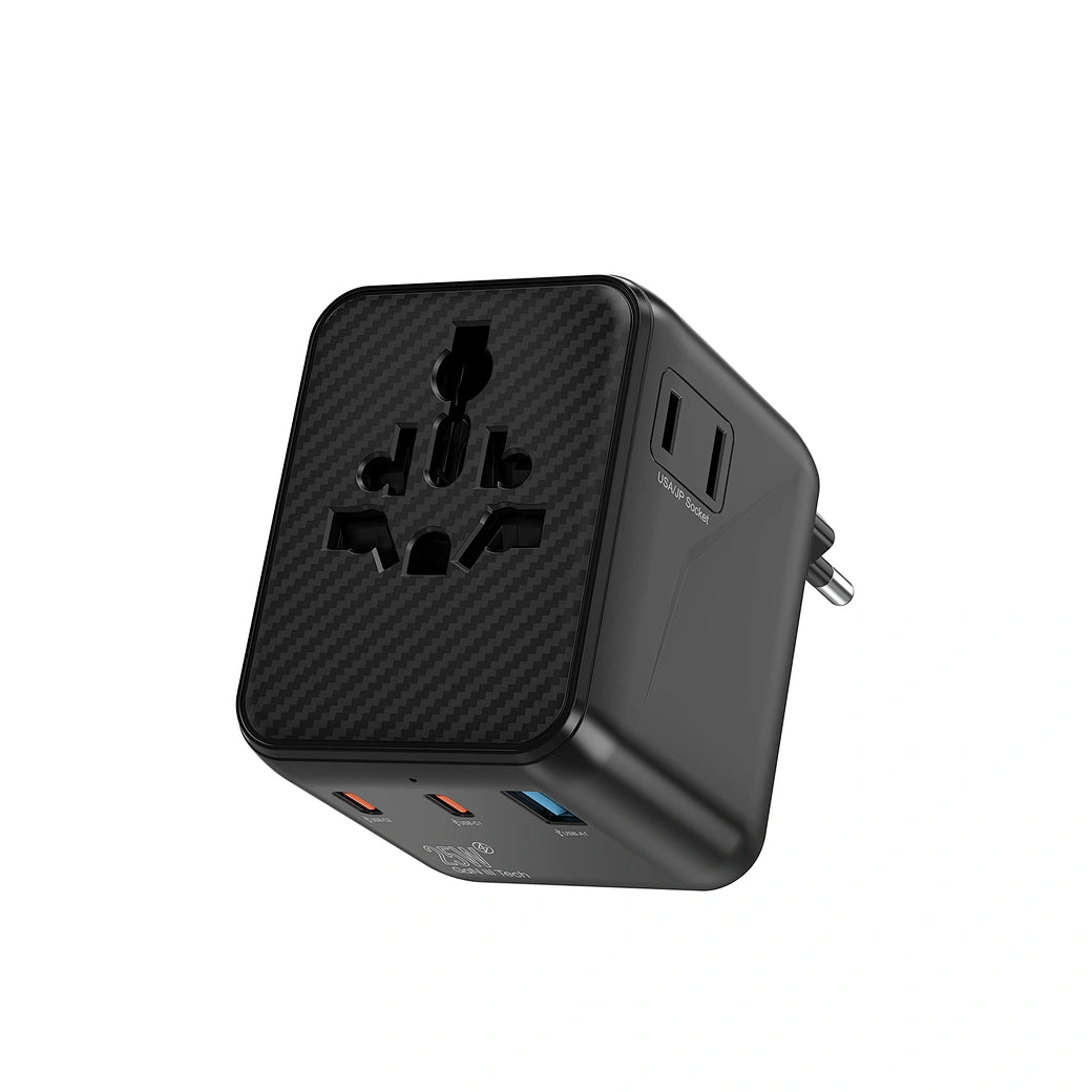 محول سفر عالمي ويوو GaN بقدرة شحن 25 واط - اسود | WiWU Wi-UA011 Warrior 25W GaN Universal Adapter 2C1A