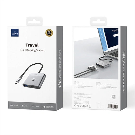 محول لابتوب WiWU 3 في 1 USB-C Hub HB002 مع HDMI 4K