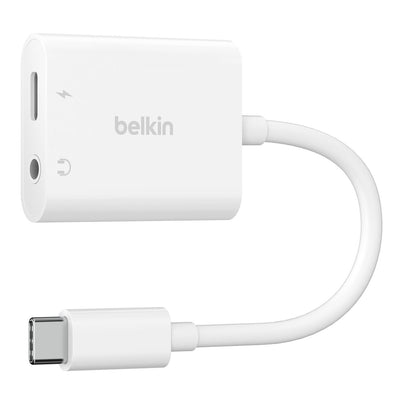 محول بيلكن روك ستار USB-C إلى منفذ صوت 3.5 مم وشحن USB-C حتى 60 واط - أبيض White