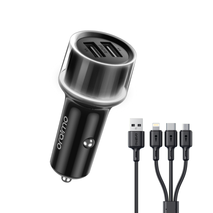 Oraimo OCC-1152D-X93 Car Charger Kit Black - Charger with 3-in-1 Cable