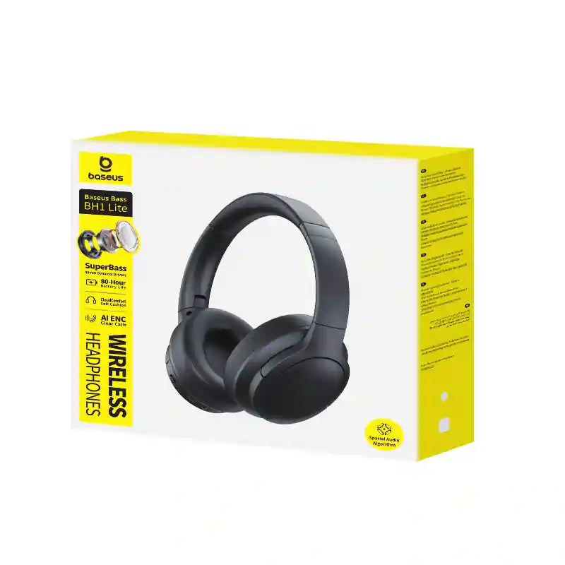 Baseus Bass BH1 Lite Wireless Headphones Black - سماعات رأس بيسوس باس BH1 لايت لاسلكية سوداء