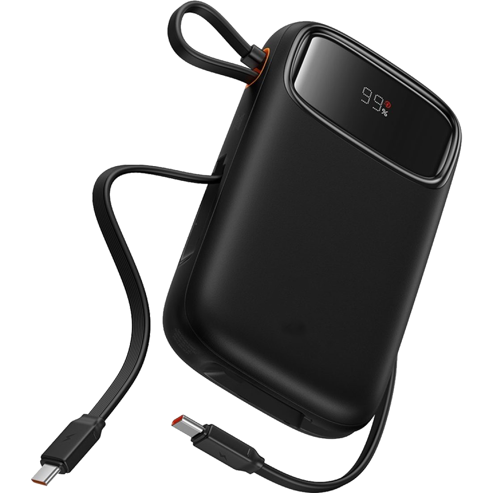 Baseus EnerFill FC31 Power Bank 10000mAh 45W Black (2 Built-in Cables) | باور بانك بيسوس إينرفيل 10000 مللي أمبير 45 واط أسود