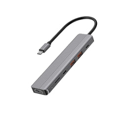 Hub-a 4K HDMI USB-C ya 6-di-1ê ya zirav a Powerology bi şarjkirina bilez a 100W û MicroSD - gewrê tarî