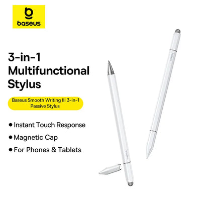 قلم ستايلس 3 في 1 عالمي للأجهزة اللوحية والهواتف – iPad وAndroid وشاشات اللمس | Universal 3-in-1 Passive Stylus Pen for iPad, Android & Touch Screens Smooth Writing Non-Magnetic