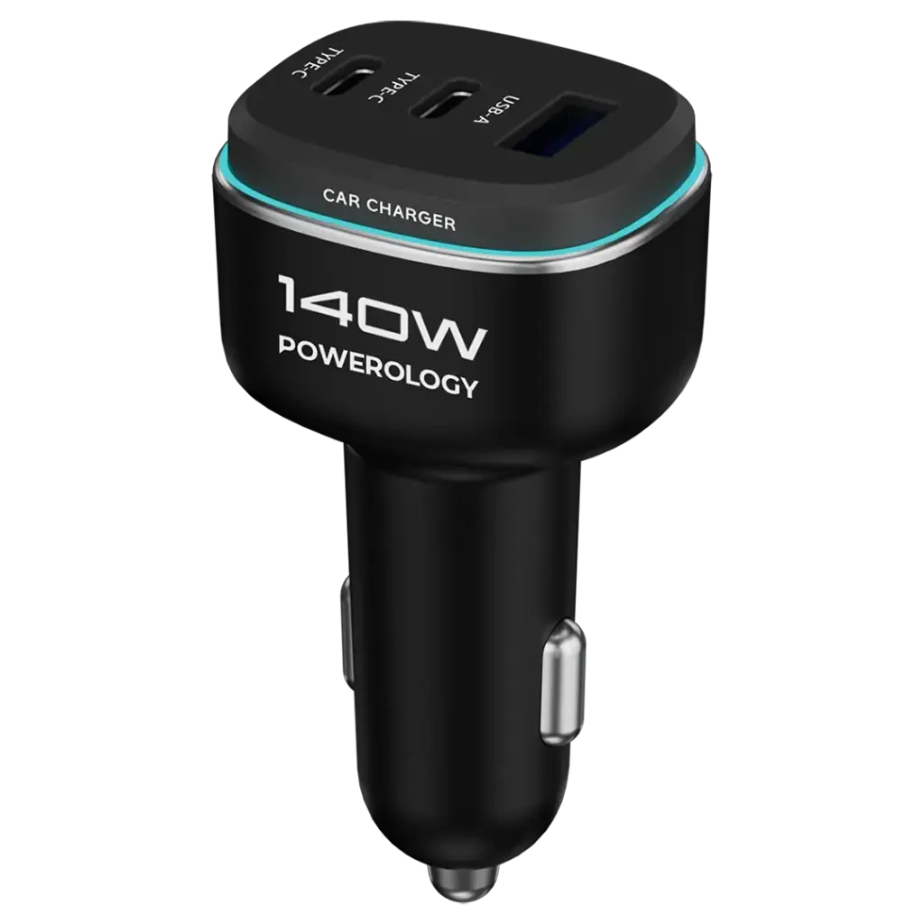 شاحن سيارة باورولوجي 140 واط ثلاثي المنافذ – شحن سريع USB-C و USB | Powerology 140W Triple-Port High Power Car Charger Fast Charging