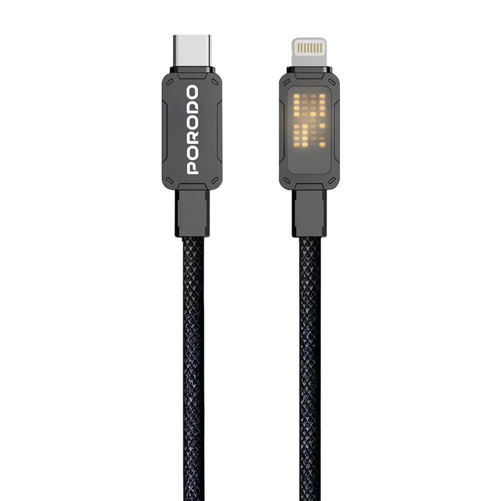 Porodo USB-C to USB-C/Lightning Braided Cable - Black | كابل بورودو المضفر USB-C إلى USB-C/Lightning - أسود