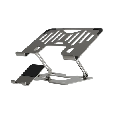 حامل بورودو الذكي القابل للطي 2 في 1, لاجهزة اللابتوب والهاتف - فضي | Porodo 2-in-1 Adjustable and Foldable Laptop with Phone Stand - Silver.