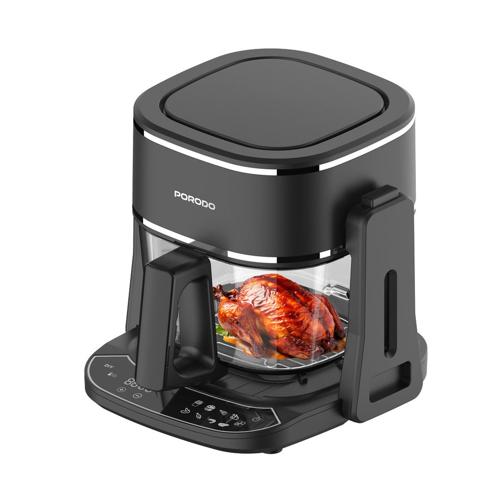 قلاية هوائية زجاجية 2 في 1 من بورودو لايف ستايل - اسود | Porodo Lifestyle 2in1 Glass Air Fryer - Black