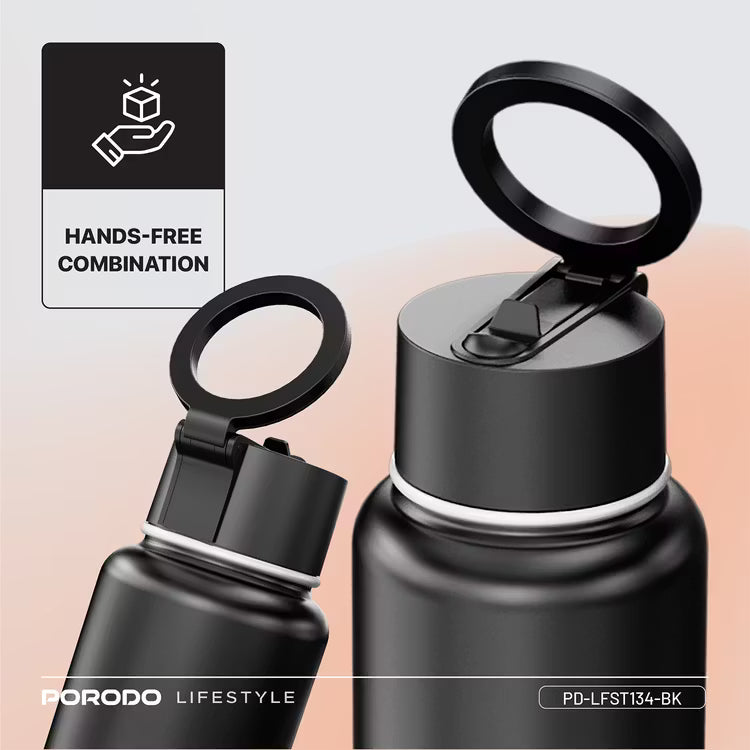 زجاجة ماء مغناطيسية بورودو لايف ستايل 32 أونصة - أسود | Porodo Lifestyle Magsafe Bottle 32oz - Black