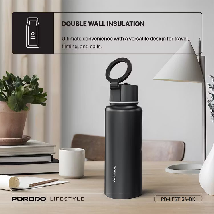 زجاجة ماء مغناطيسية بورودو لايف ستايل 32 أونصة - أسود | Porodo Lifestyle Magsafe Bottle 32oz - Black