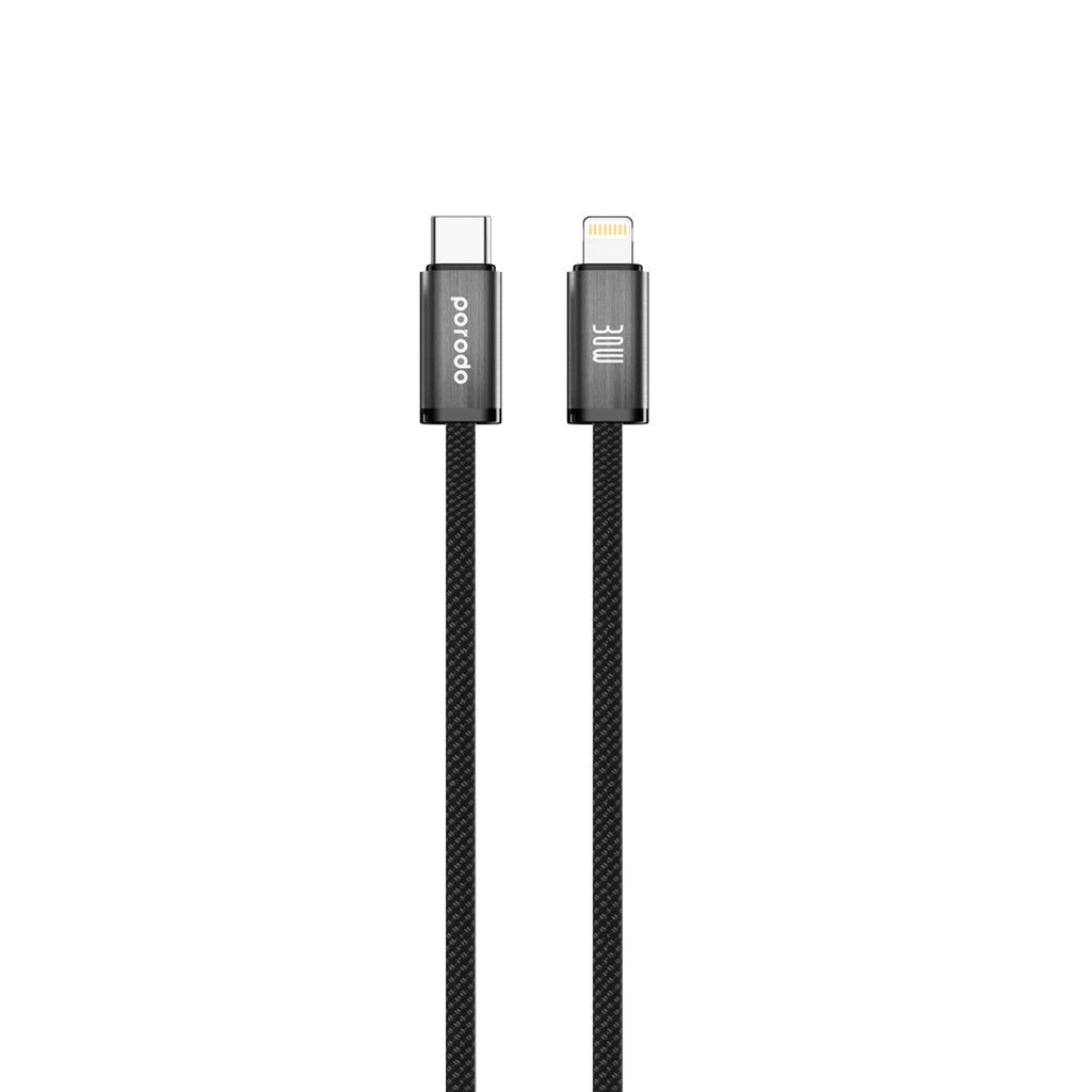 كيبل بورودو مضفر لايتننغ الى يو اس بي سي, شحن سريع بقدرة 30 واط وطول 1.2 متر | Porodo 30W Lightning to Type-C Braided Cable (1.2M).