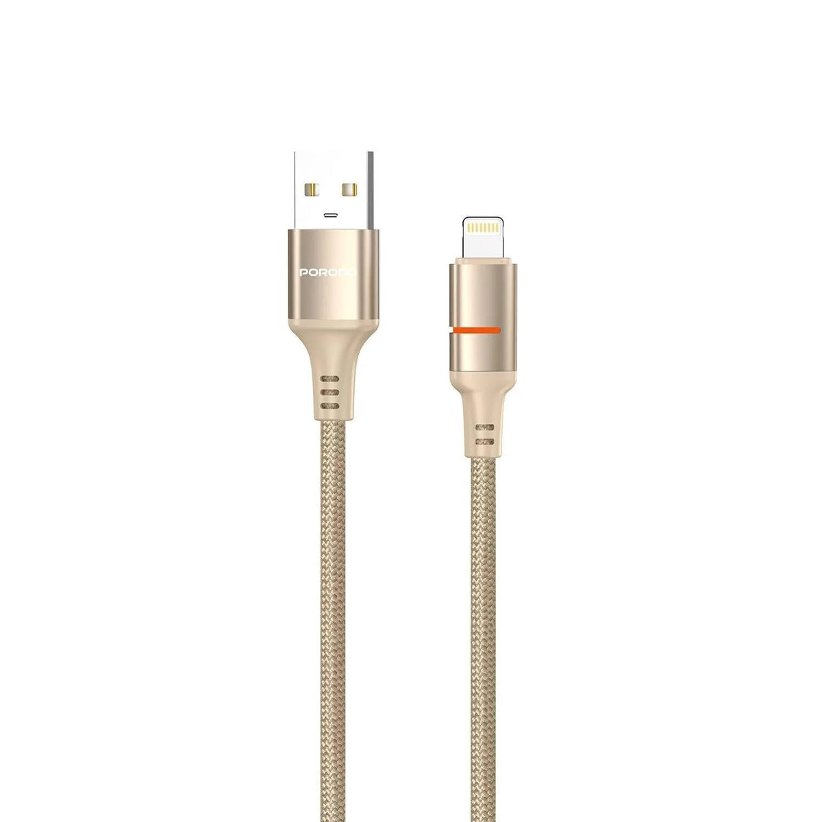 كيبل بورودو مضفر من USB-A إلى لايتننغ 2.4A بطول 1.2 متر - ذهبي | Porodo 2.4A USB-A to Lightning Braided Cable 1.2M – Gold