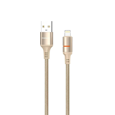 كيبل بورودو مضفر من USB-A إلى لايتننغ 2.4A بطول 1.2 متر - ذهبي | Porodo 2.4A USB-A to Lightning Braided Cable 1.2M – Gold