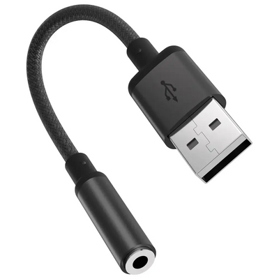 Porodo AudioLink Female 3.5MM To USB-A Audio Jack Adapter - Black | محول صوت بورودو من 3.5 ملم إلى USB-A - أسود