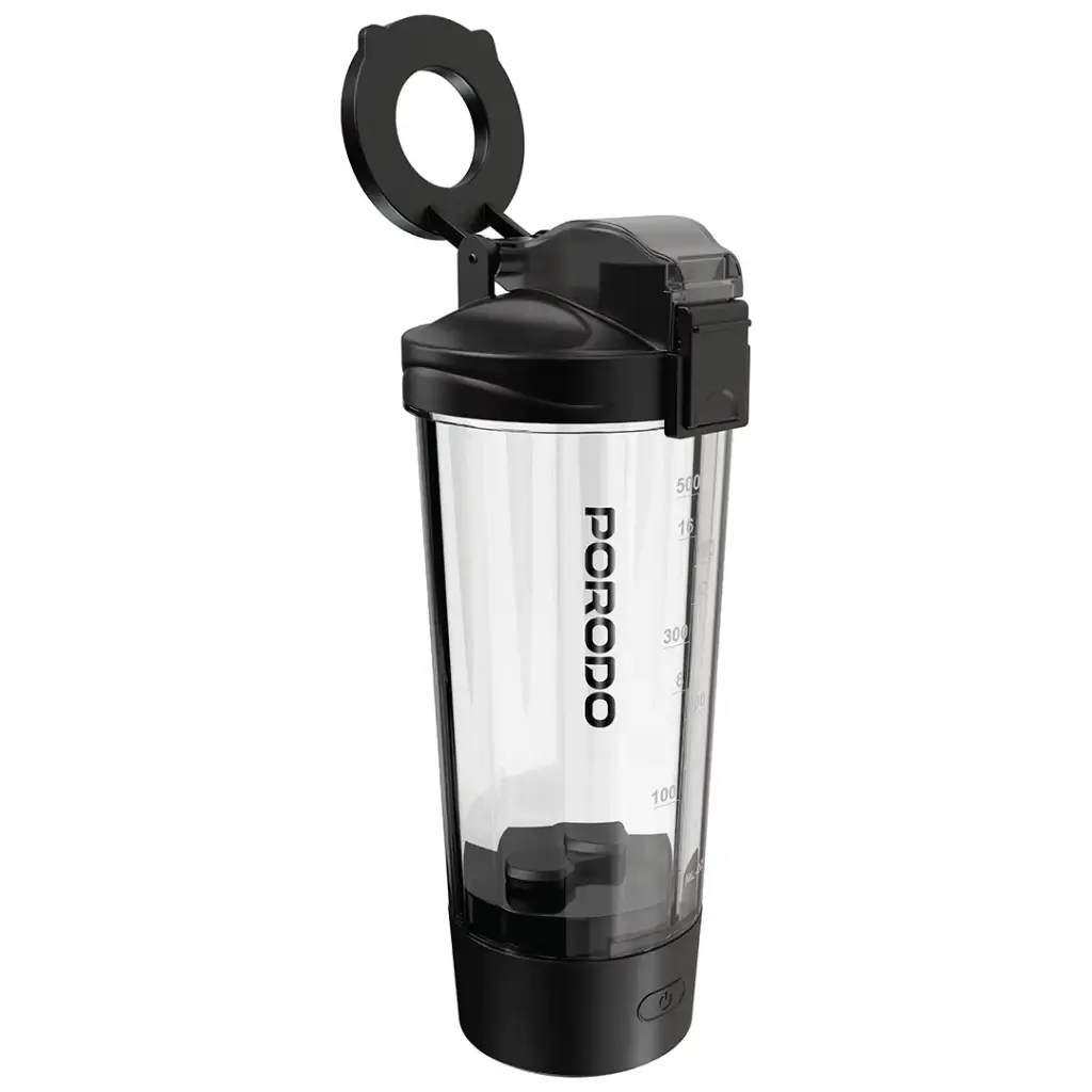Porodo Lifestyle Grip & Mix Protein Shaker Bottle - Black | زجاجة هزاز بروتين بورودو لايفستايل مع قبضة وخلط - أسود