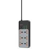 مشترك كهرباء بورودو بستة مخارج عالمية ومنافذ USB وكيبل 3 أمتار - رمادي | Porodo 6-1 Power Socket with Universal AC Output 4C 3M Length – Grey