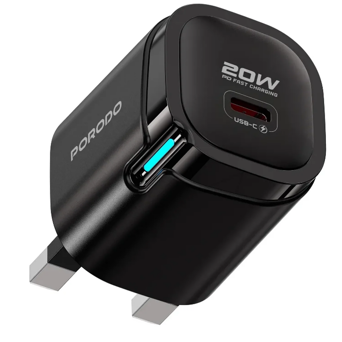 شاحن بورودو Tekto بمنفذ Type-C وشحن PD 20W مع كيبل C إلى C بطول متر - أسود | Porodo Tekto PD 20W Type-C Adaptor with 1M C TO C Cable – Black
