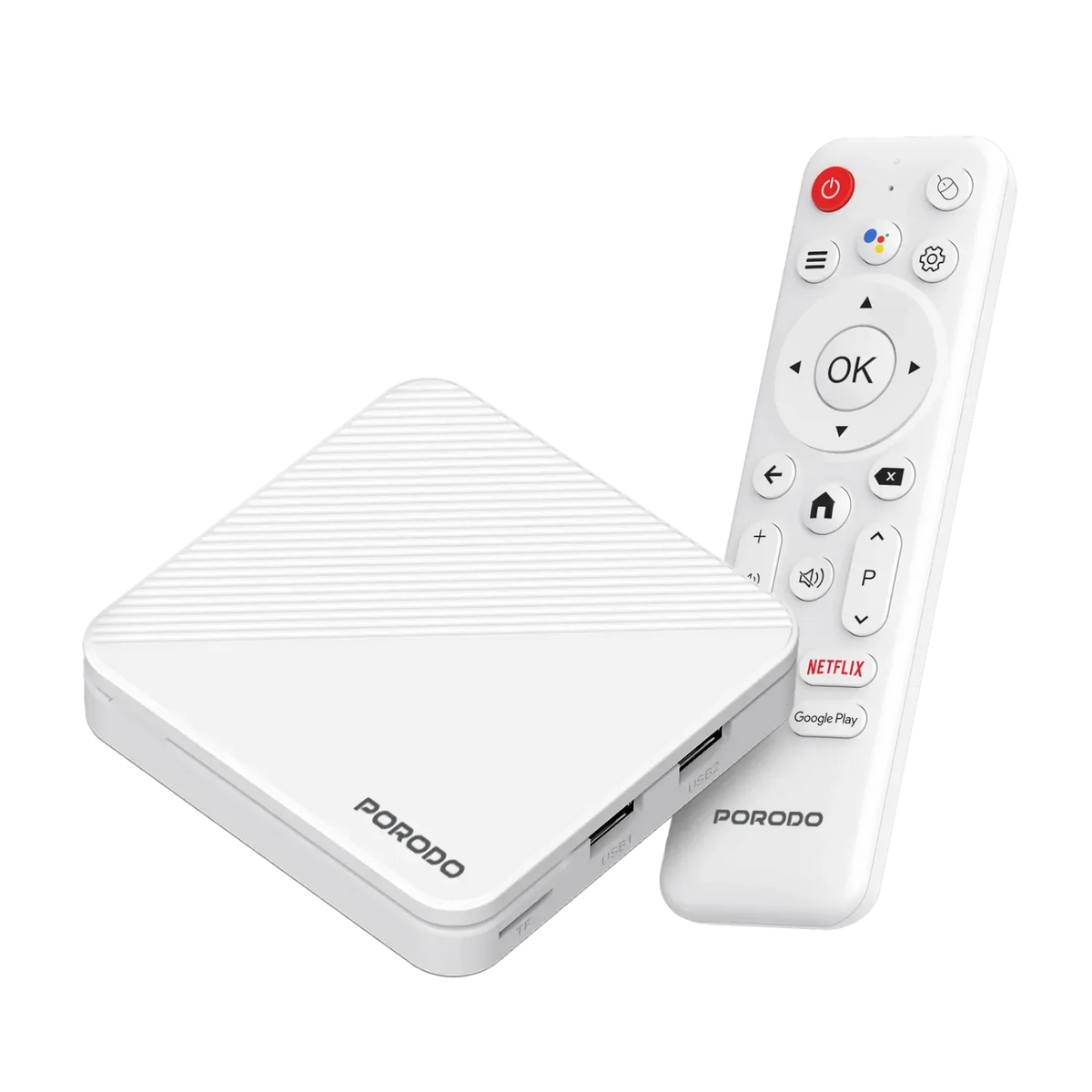 جهاز تلفزيون ذكي بورودو EchoBox 4K Android بذاكرة 2GB و16GB - أبيض | Porodo EchoBox 4K Android TV BOX with 2GB+16 GB storage – White