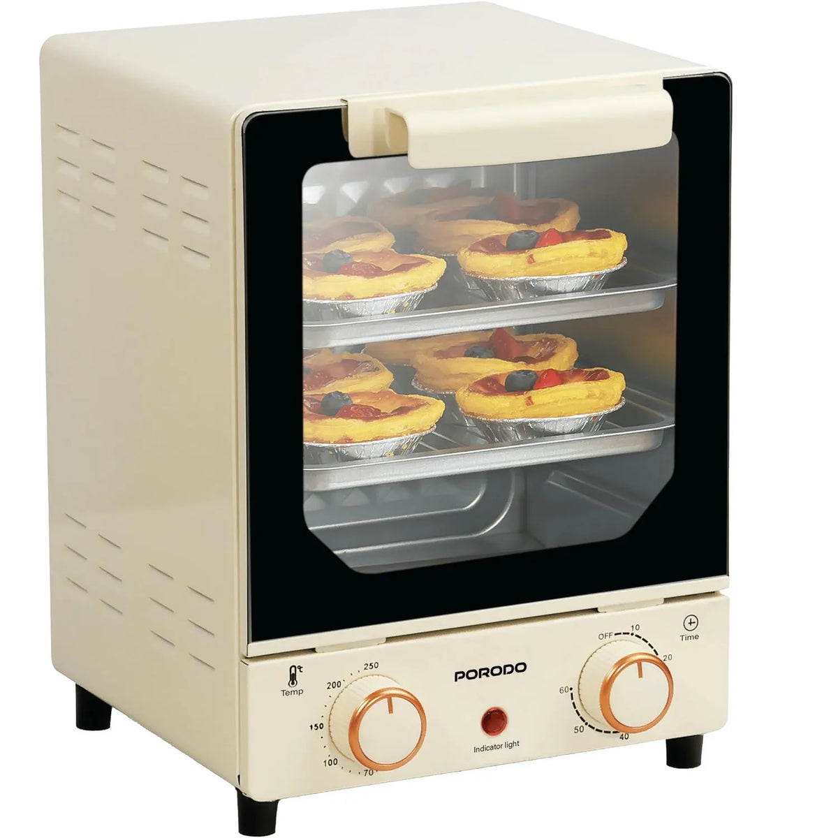 فرن كهربائي زجاجي صغير بورودو مع ضبط الحرارة ومؤقت 60 دقيقة | Porodo Mini Glass Electric Oven with Adjustable Temperature Control and 60-Minute Time