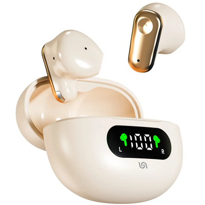 سماعات أذن بورودو Soundtec نصف داخلية لاسلكية بشاشة LED - بيج | Porodo Soundtec TWS Semi In ear 150mAh Battery Led Display – Beige