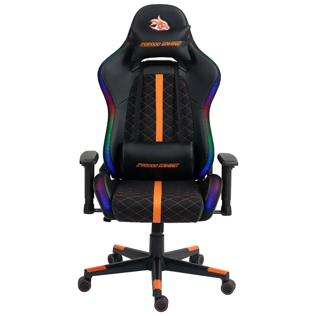 كرسي ألعاب Porodo Gaming مريح مع إضاءة RGB ومقعد فوم مصبوب ومسند ذراع 2D - أسود | Porodo Gaming Ergonomic RGB Gaming Chair With Molded Foam Seat & 2D Armrest - Black