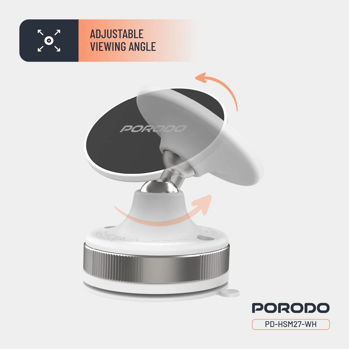 حامل هاتف بورودو المغناطيسي بقاعدة شفط دوارة 360 درجة - ابيض | Porodo 360° Rotatable Adjustable Magnetic Vacuum Suction Holder – White